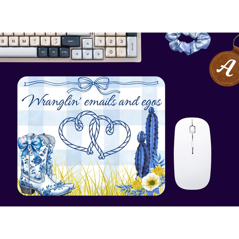 Funny Cowgirl Mouse Pad | Wranglin' Emails and Egos Office Gift